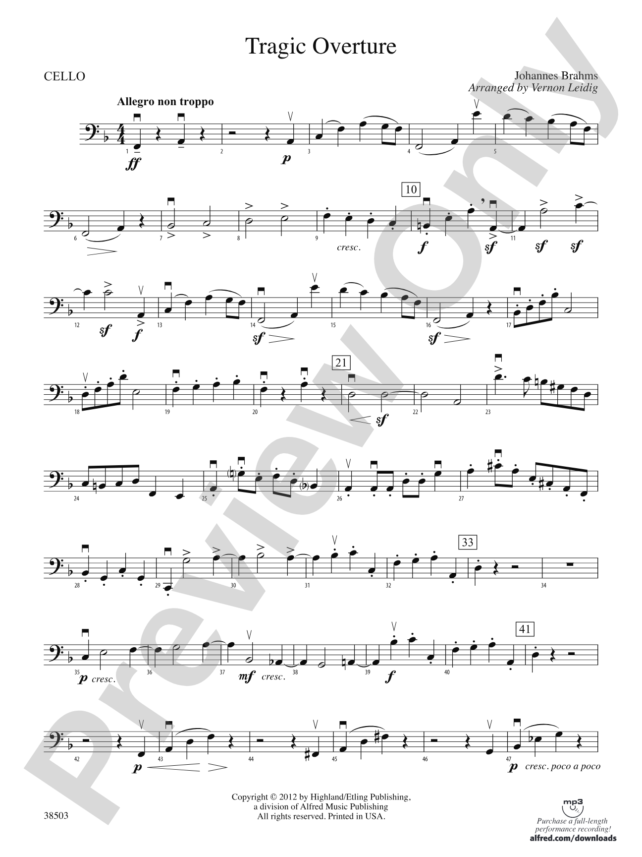 Tragic Overture: Cello