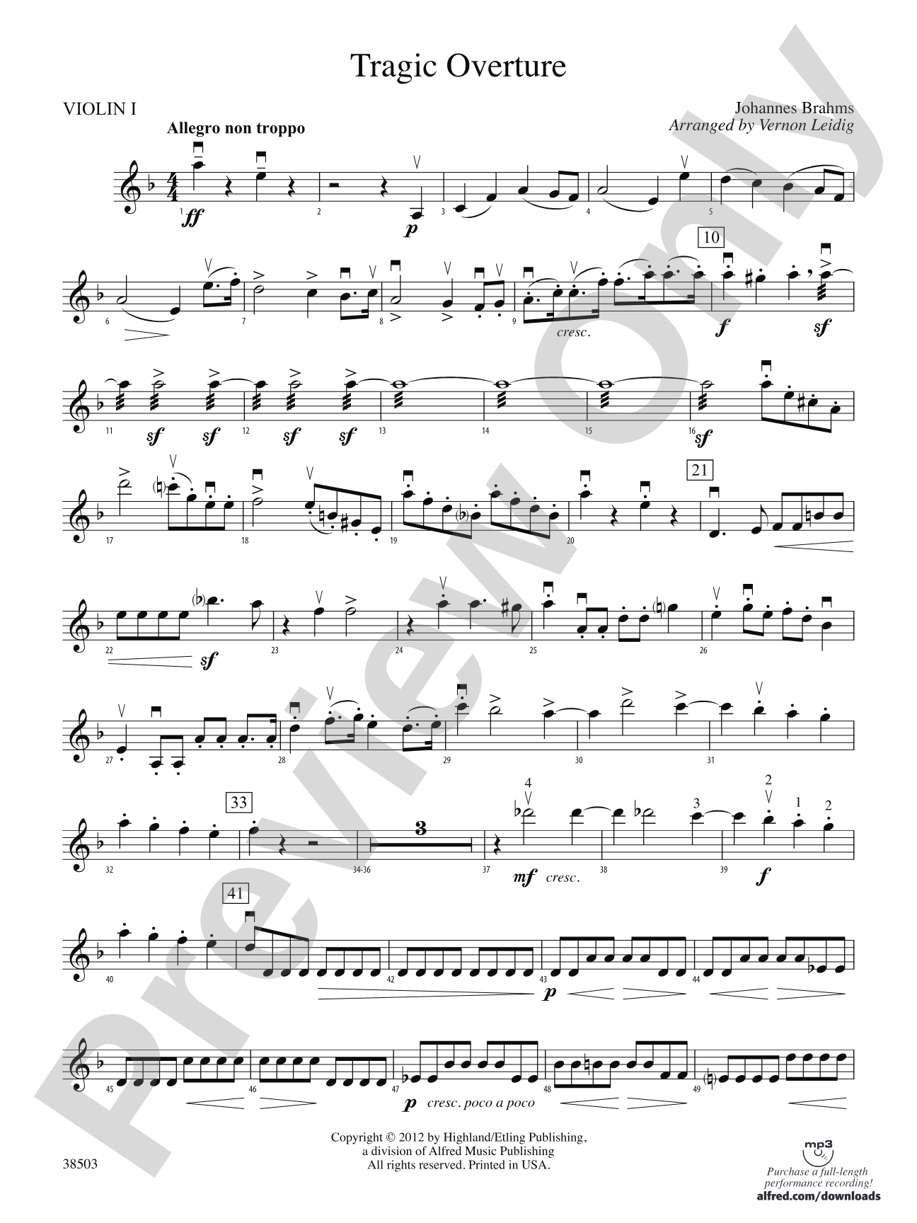 Tragic Overture: 1st Violin
