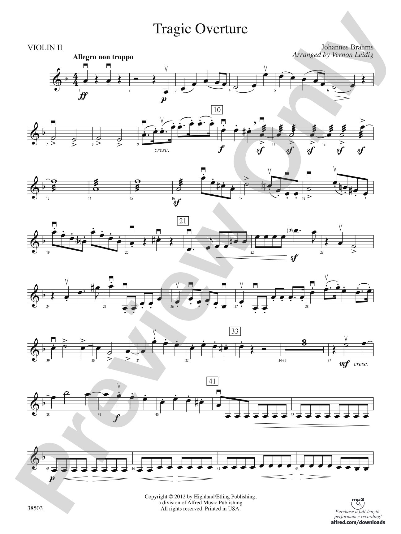 Tragic Overture: 2nd Violin