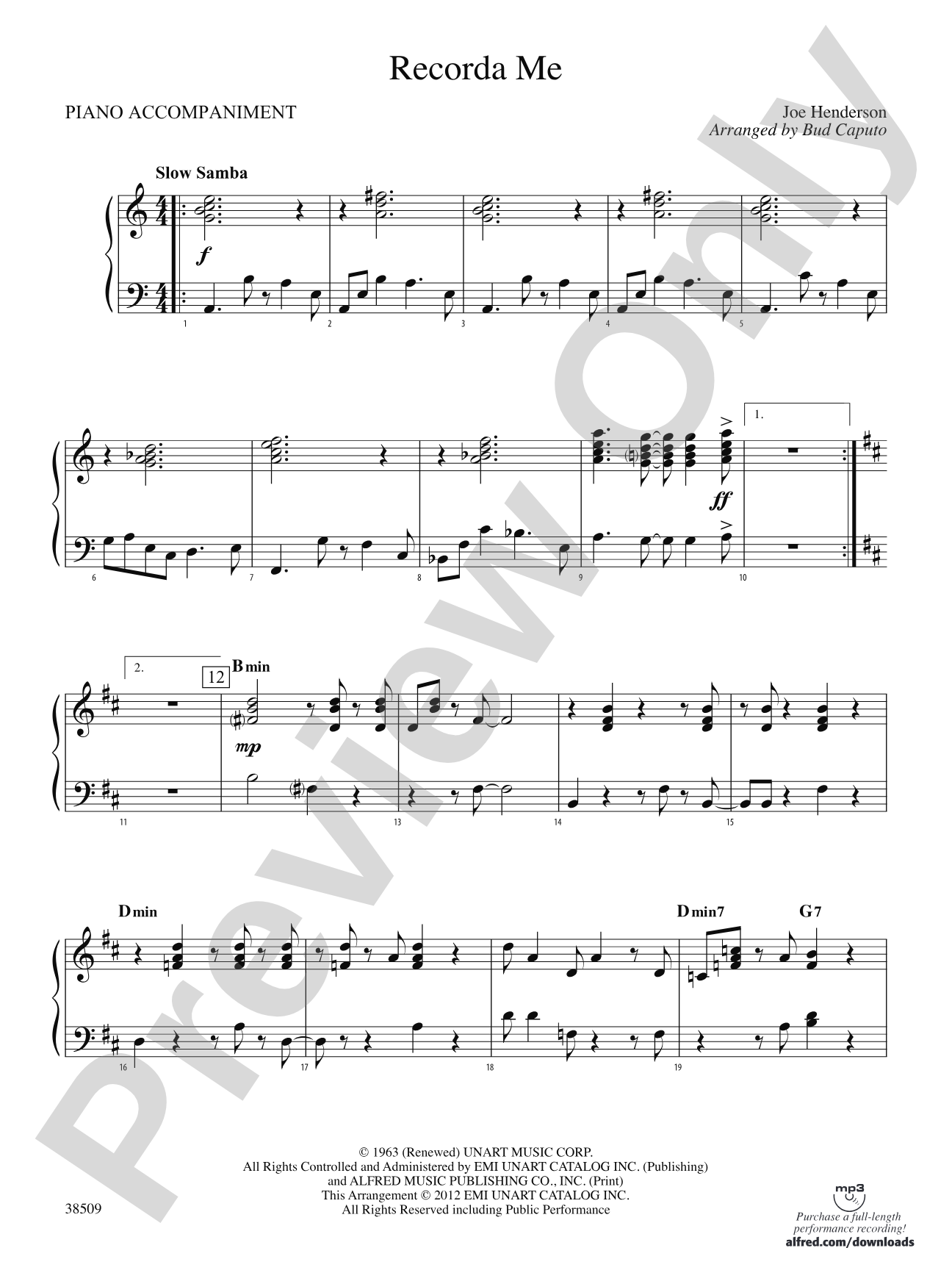 Recorda Me: Piano Accompaniment