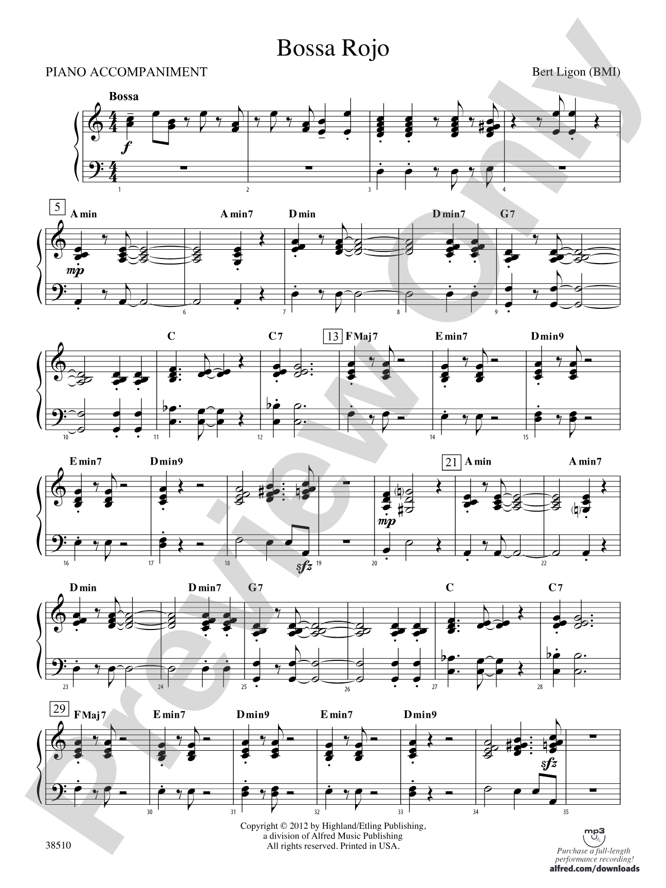 Bossa Rojo: Piano Accompaniment