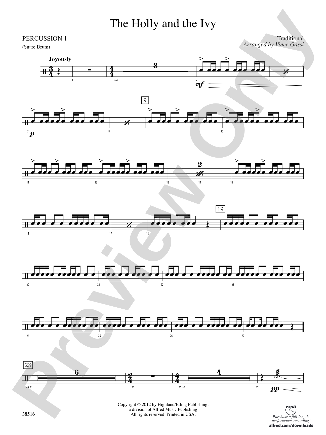 The Holly and the Ivy: 1st Percussion