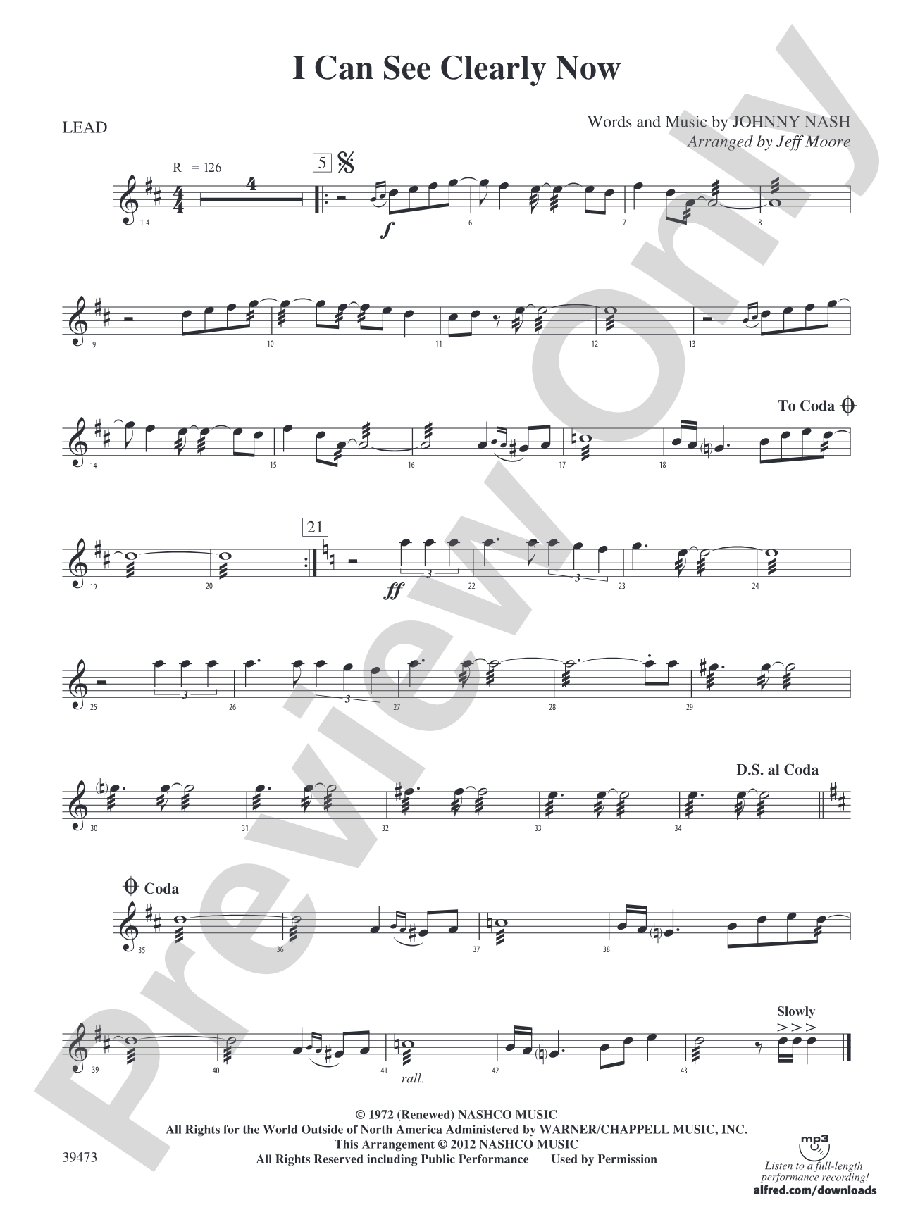 I Can See Clearly Now: 1st Percussion