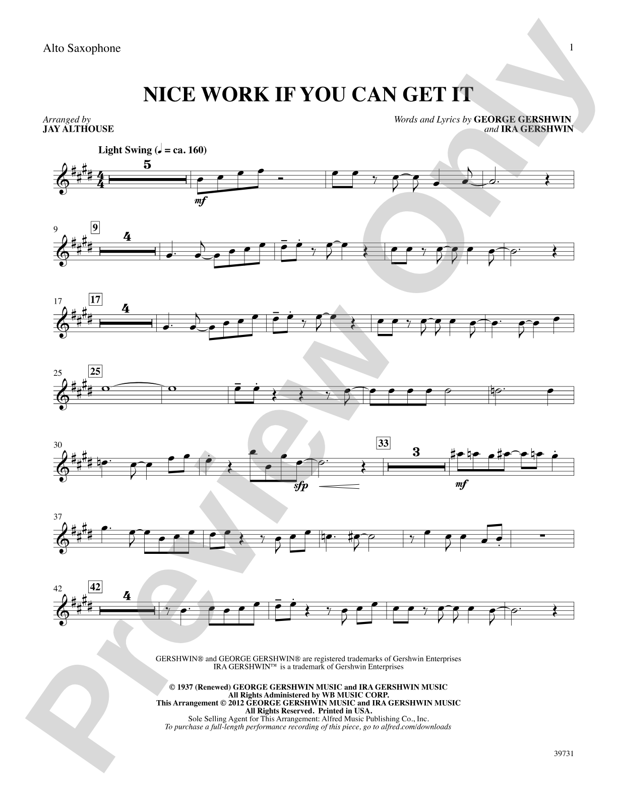 Nice Work If You Can Get It: E-flat Alto Saxophone: Choral SoundPax