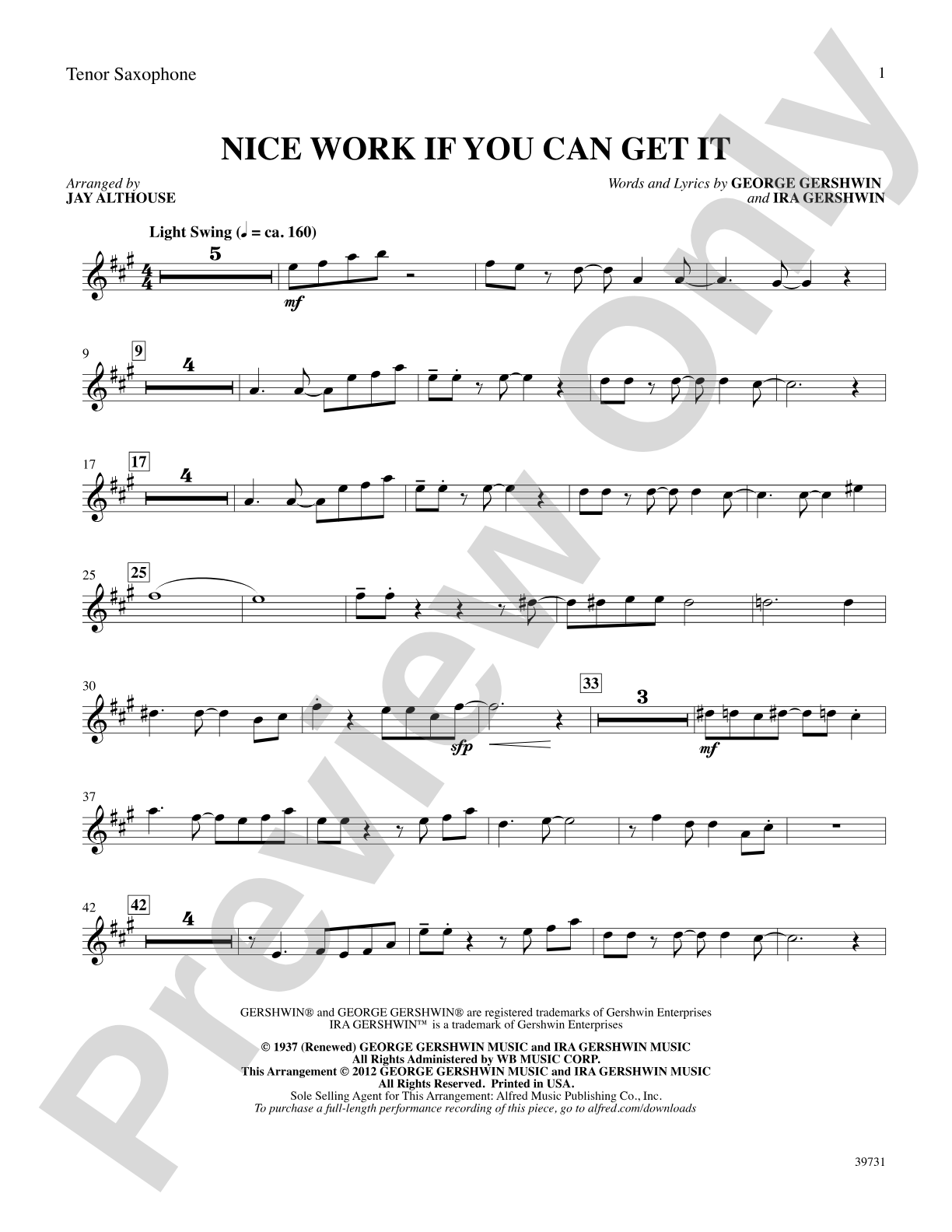 Nice Work If You Can Get It: B-flat Tenor Saxophone: Choral SoundPax