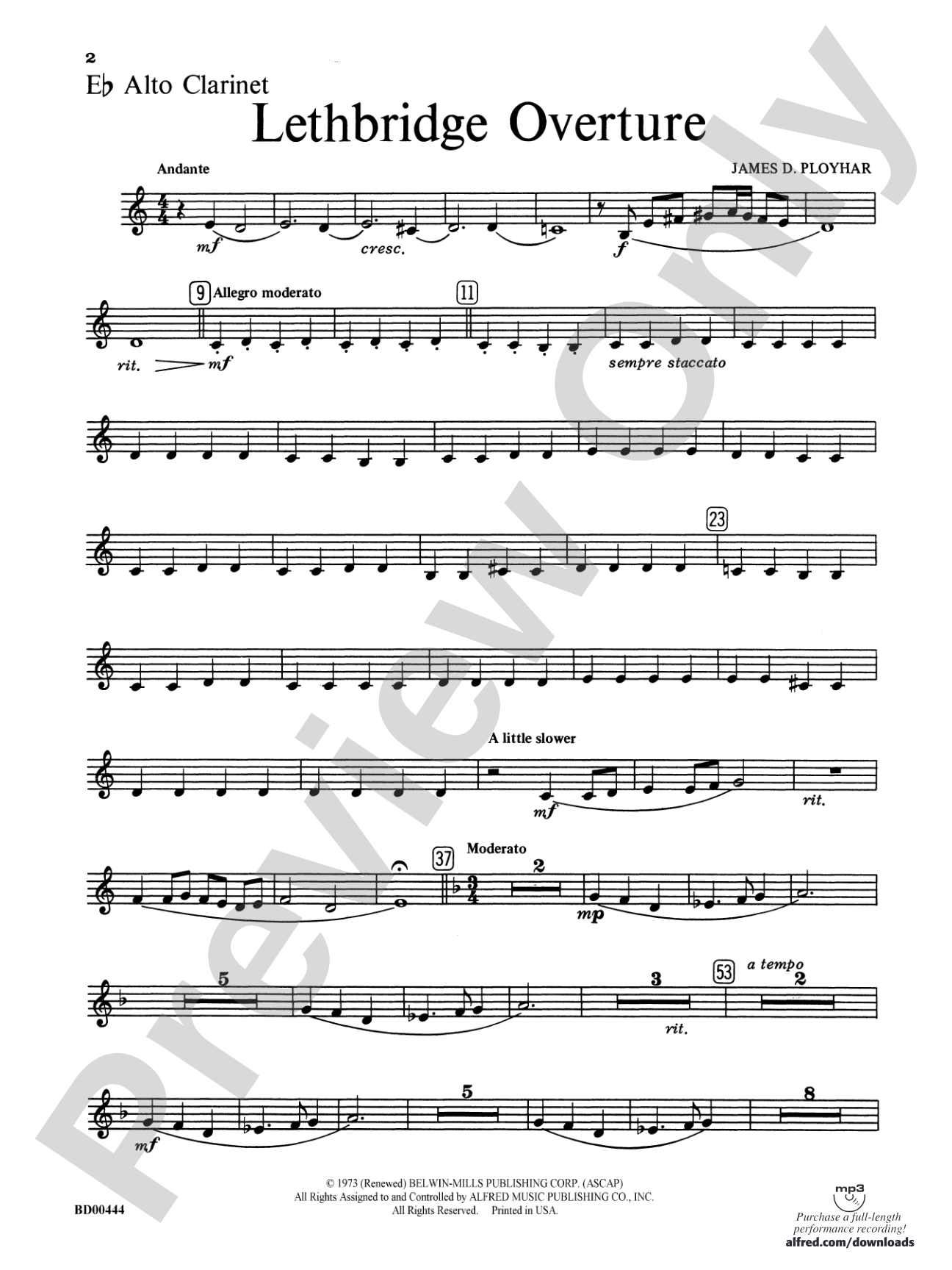 Lethbridge Overture: E-flat Alto Clarinet