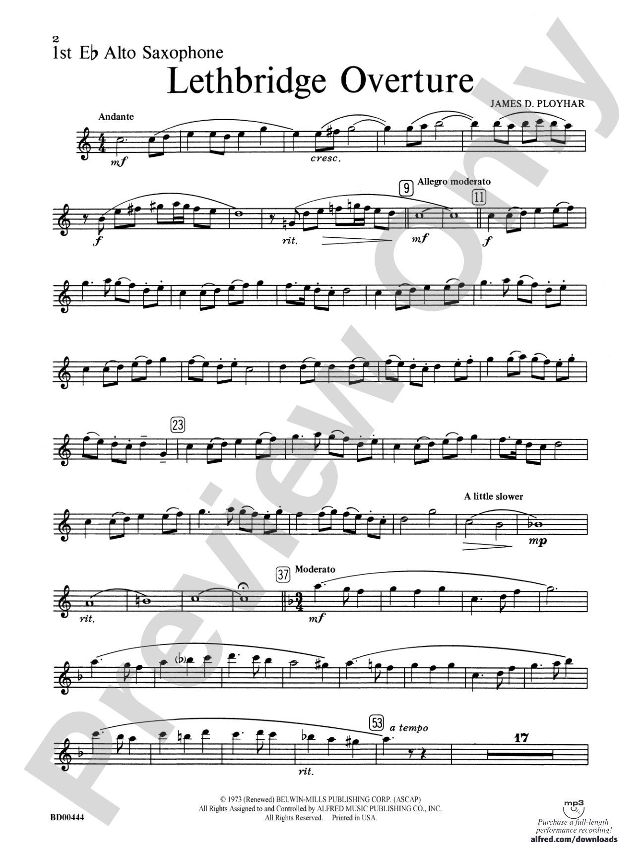 Lethbridge Overture: E-flat Alto Saxophone