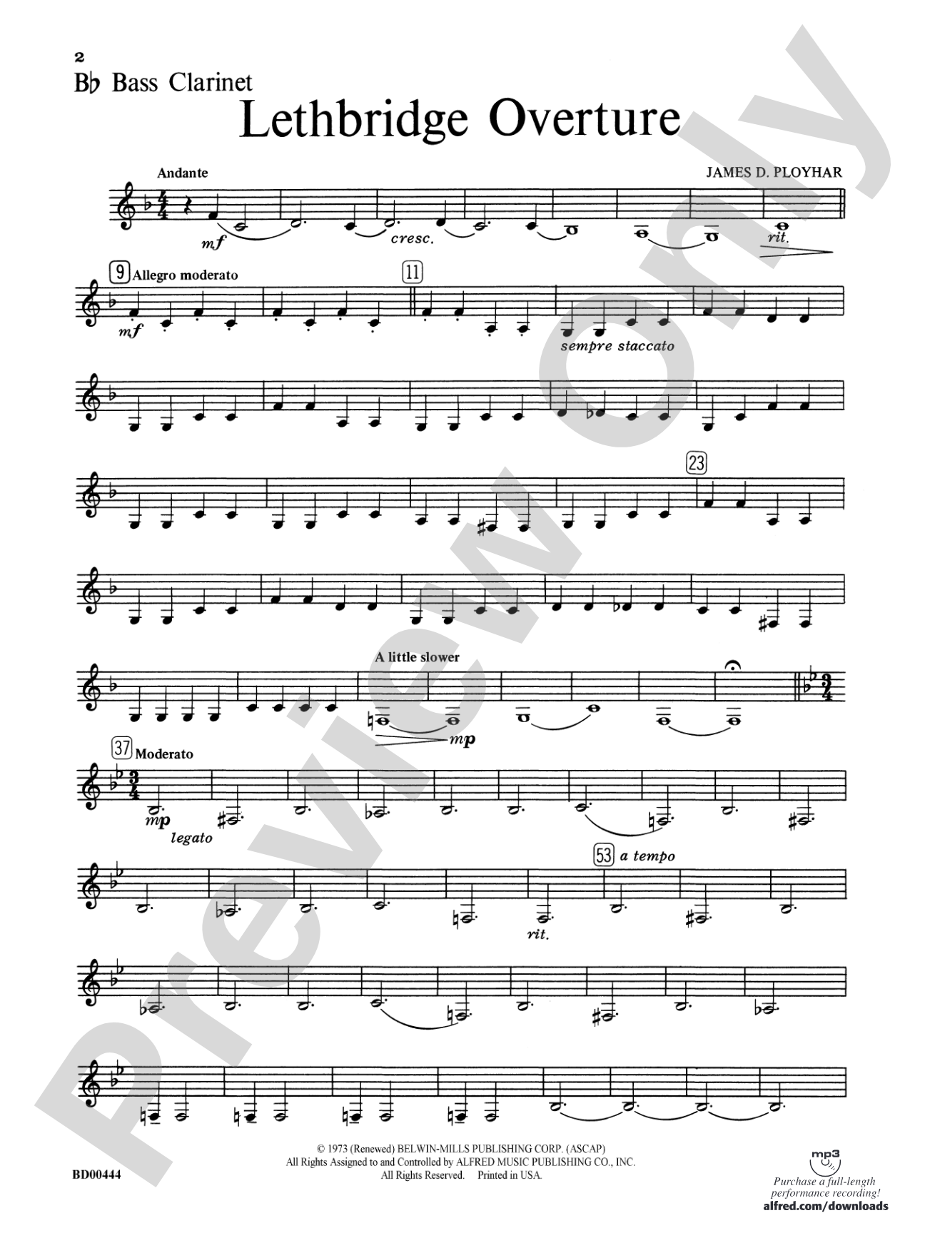 Lethbridge Overture: B-flat Bass Clarinet