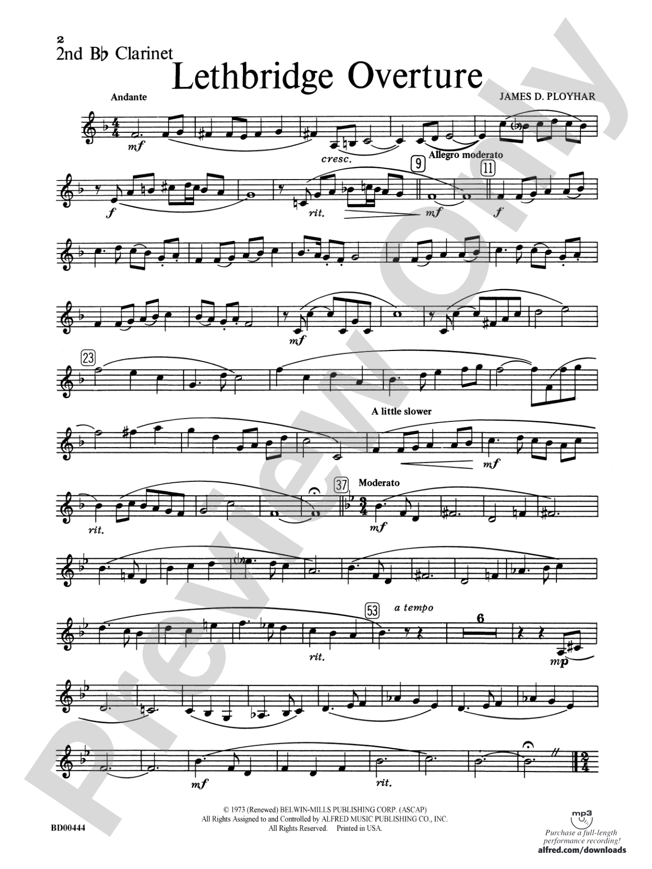 Lethbridge Overture: 2nd B-flat Clarinet