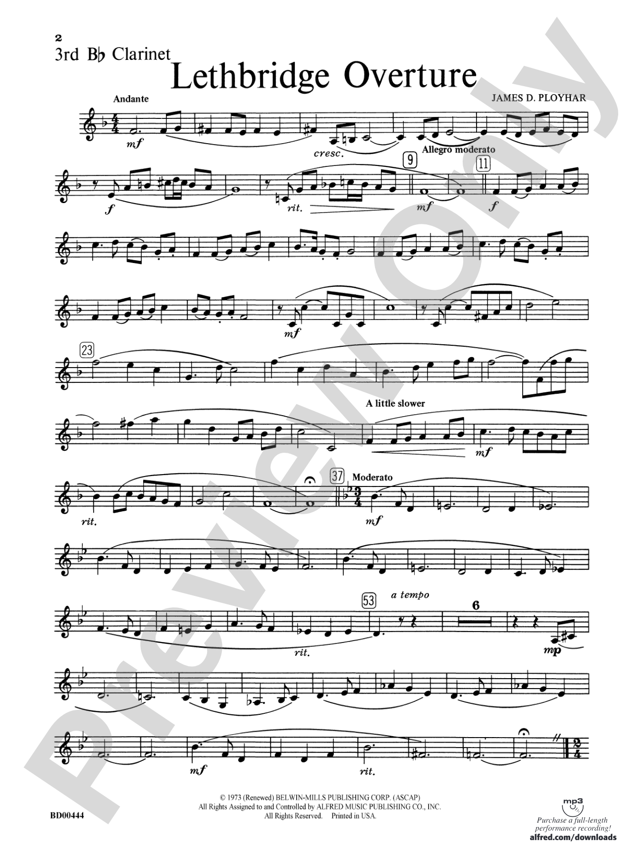 Lethbridge Overture: 3rd B-flat Clarinet