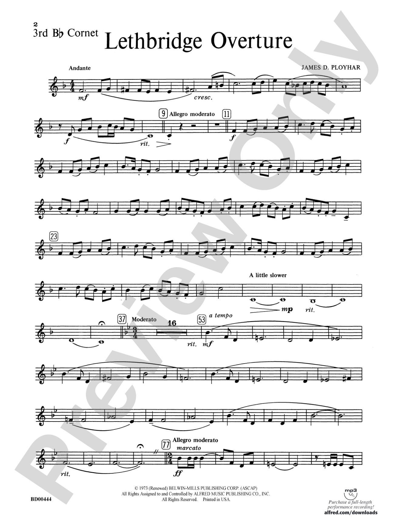 Lethbridge Overture: 3rd B-flat Cornet