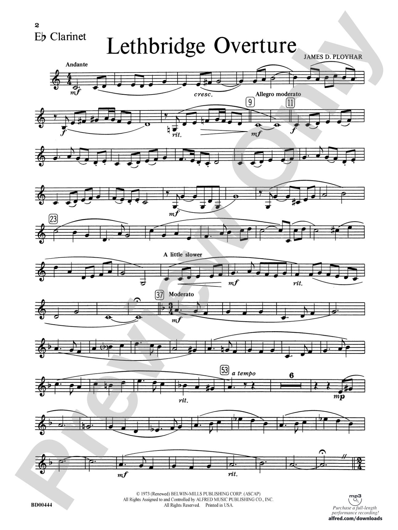 Lethbridge Overture: E-flat Soprano Clarinet