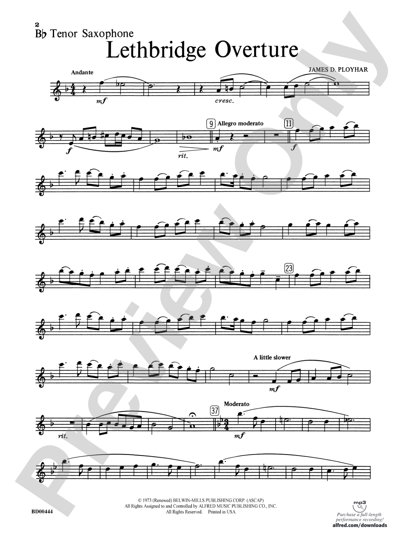 Lethbridge Overture: B-flat Tenor Saxophone