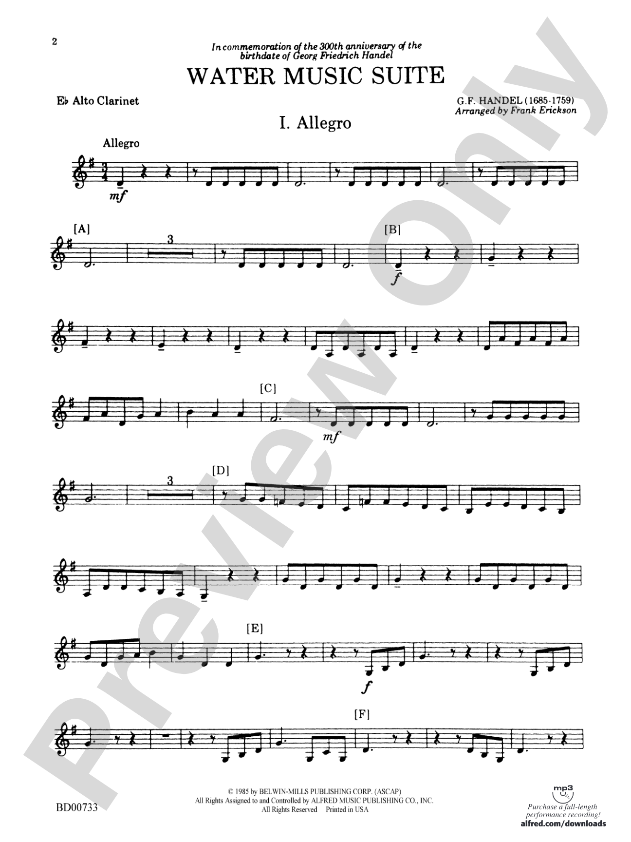 Water Music Suite: E-flat Alto Clarinet