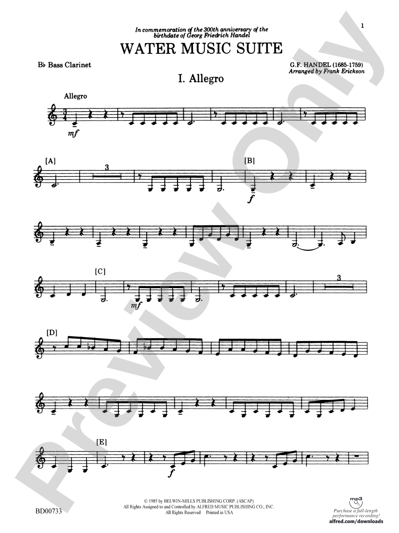Water Music Suite: B-flat Bass Clarinet