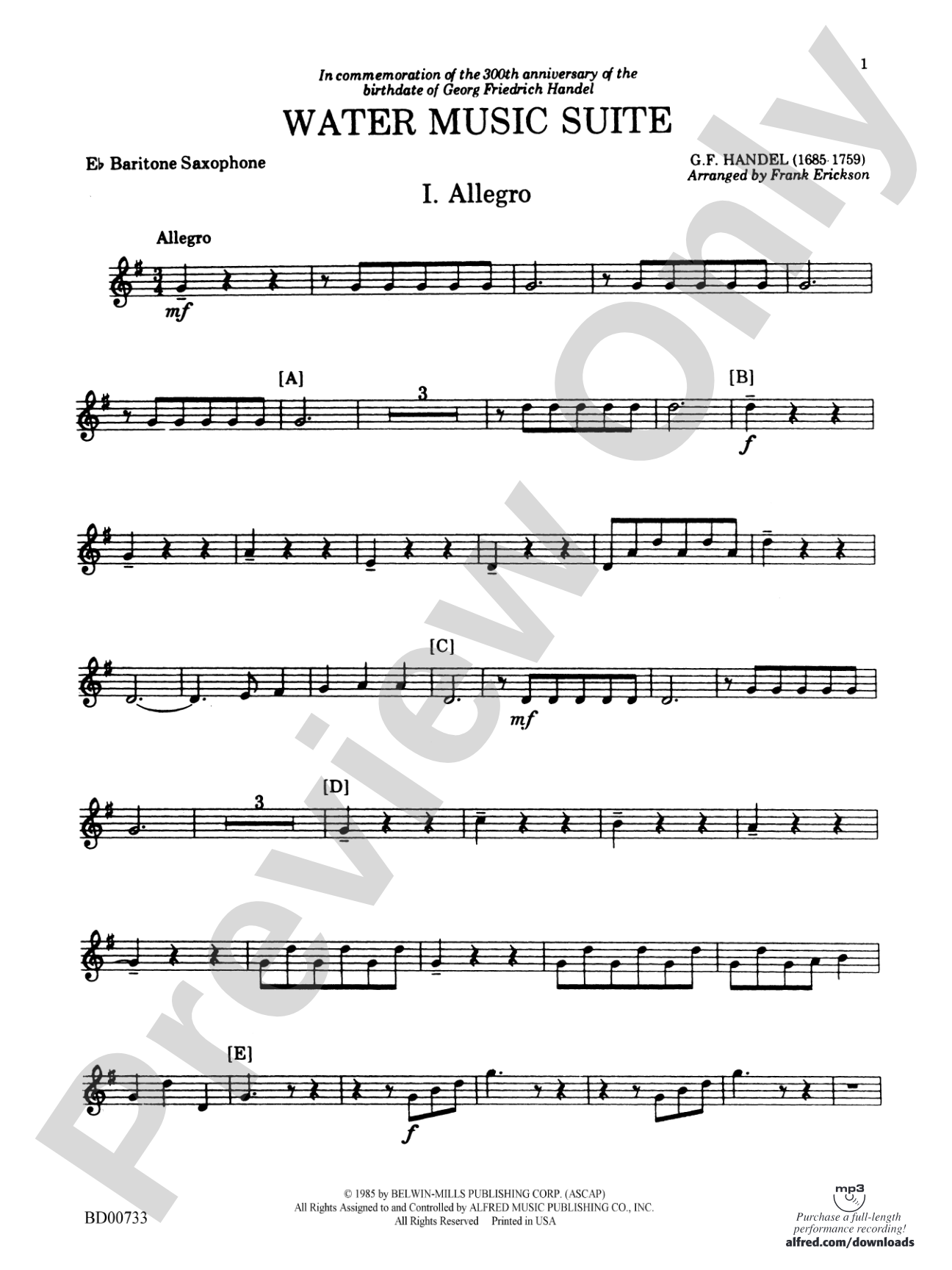 Water Music Suite: E-flat Baritone Saxophone