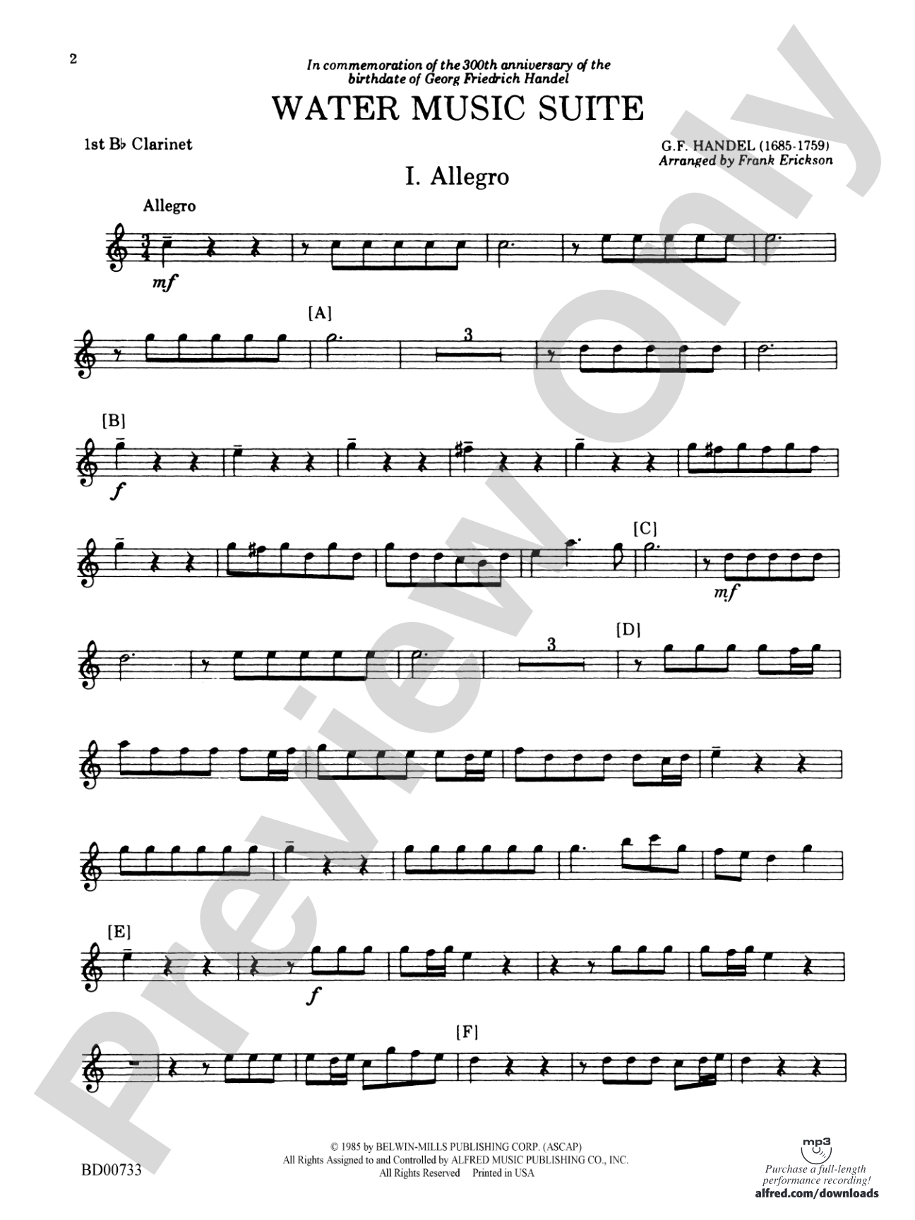 Water Music Suite: 1st B-flat Clarinet