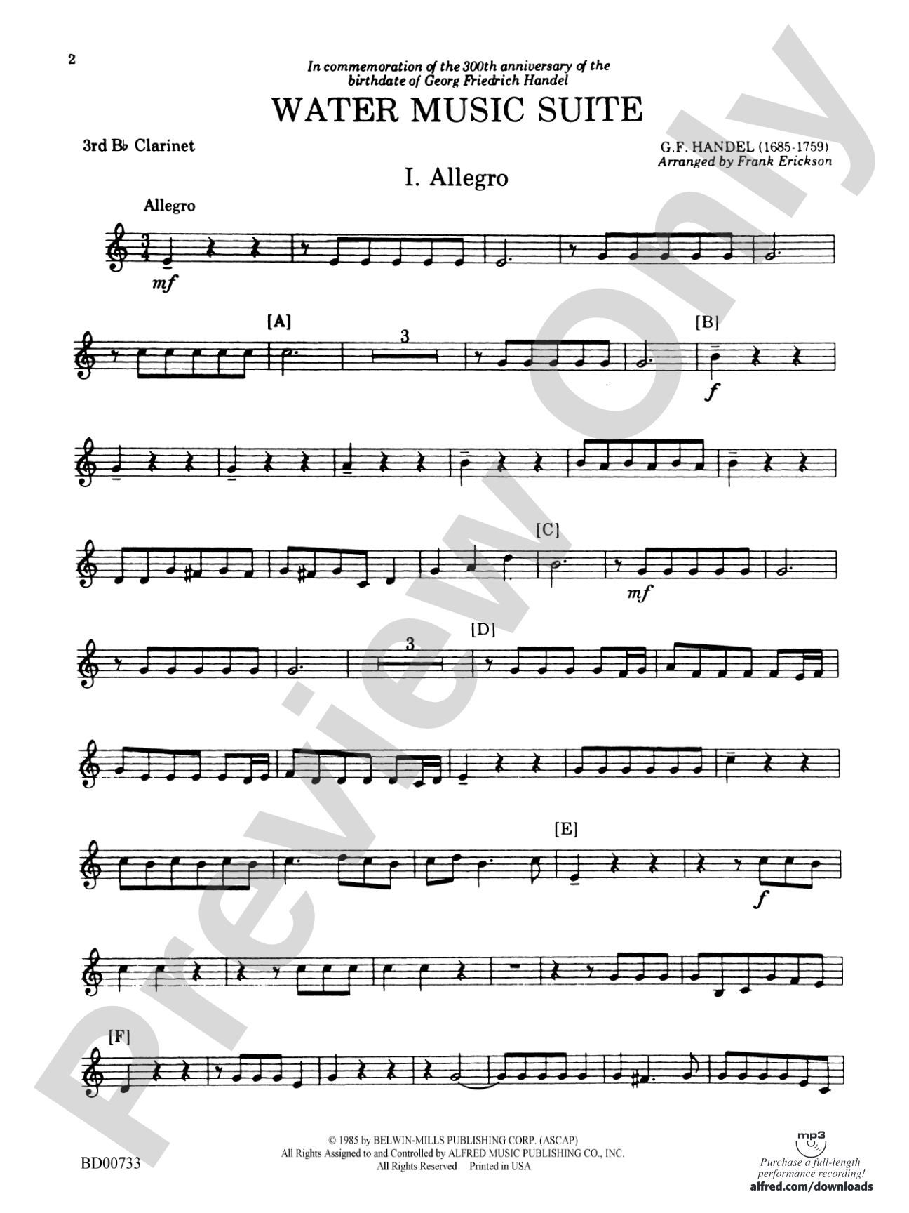 Water Music Suite: 3rd B-flat Clarinet