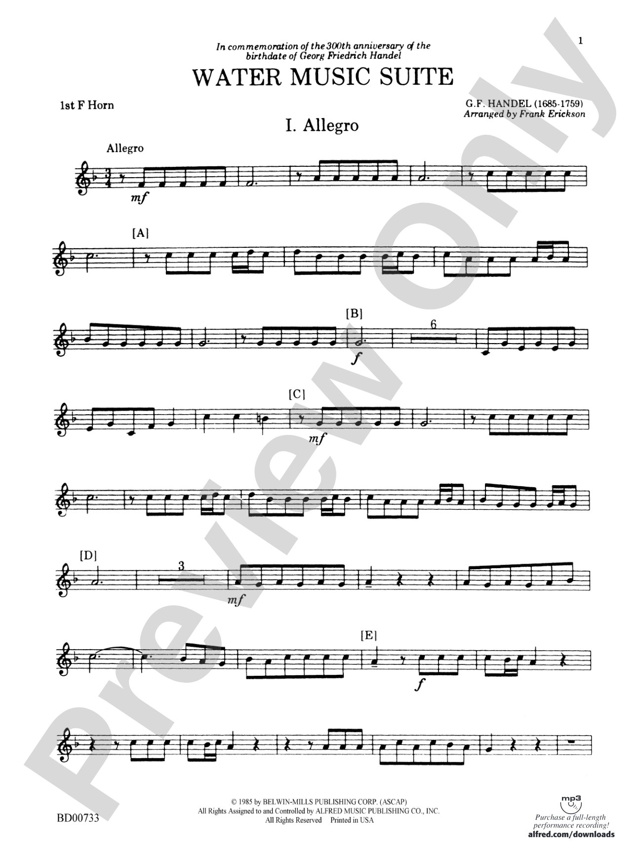 Water Music Suite: 1st F Horn