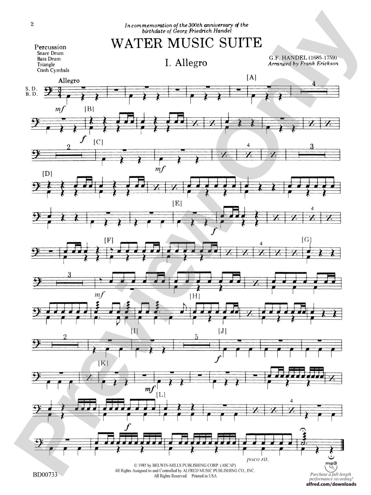 Water Music Suite: 1st Percussion