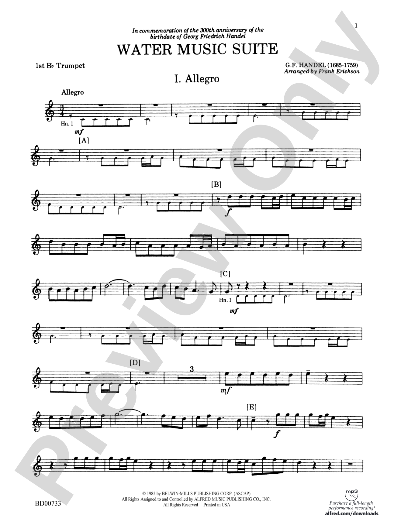 Water Music Suite: 1st B-flat Trumpet