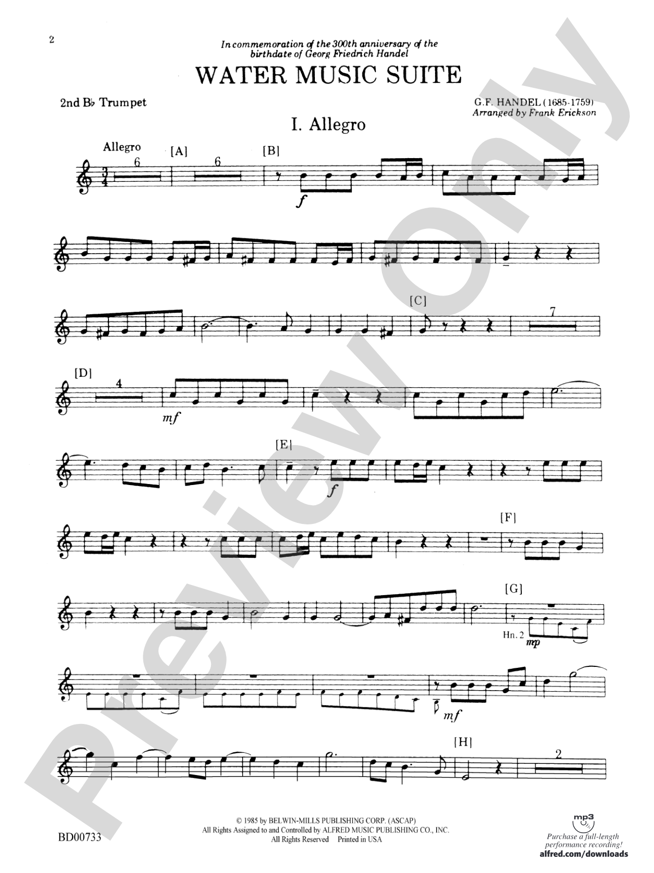 Water Music Suite: 2nd B-flat Trumpet