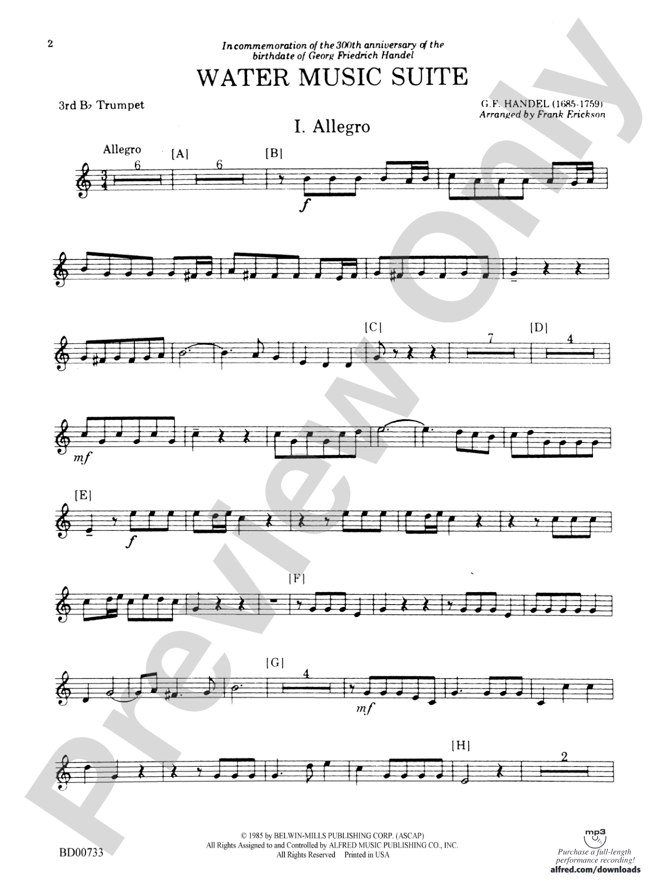 Water Music Suite: 3rd B-flat Trumpet