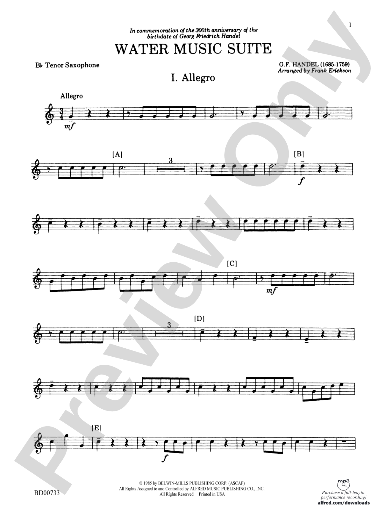 Water Music Suite: B-flat Tenor Saxophone