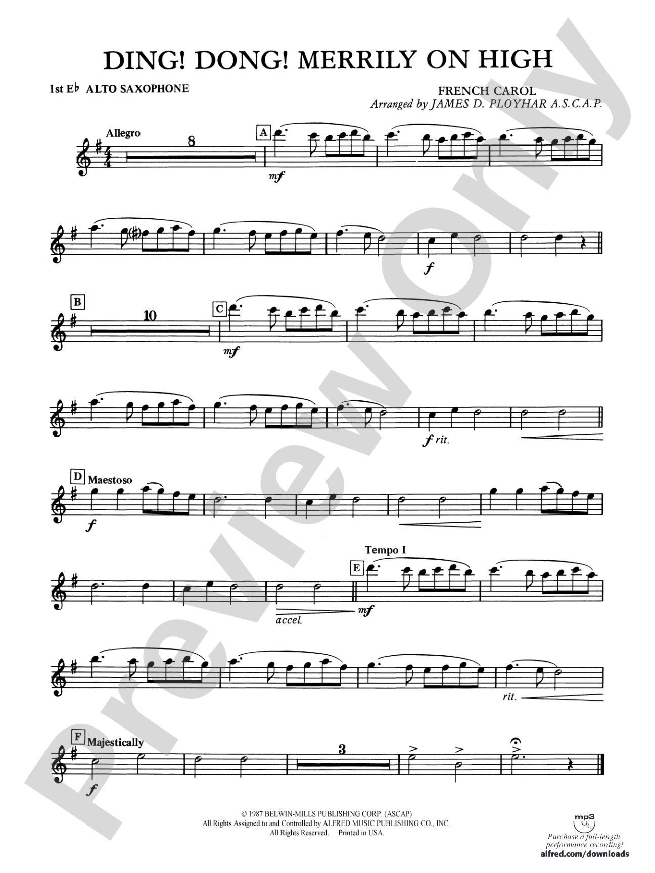 Ding! Dong! Merrily on High: E-flat Alto Saxophone