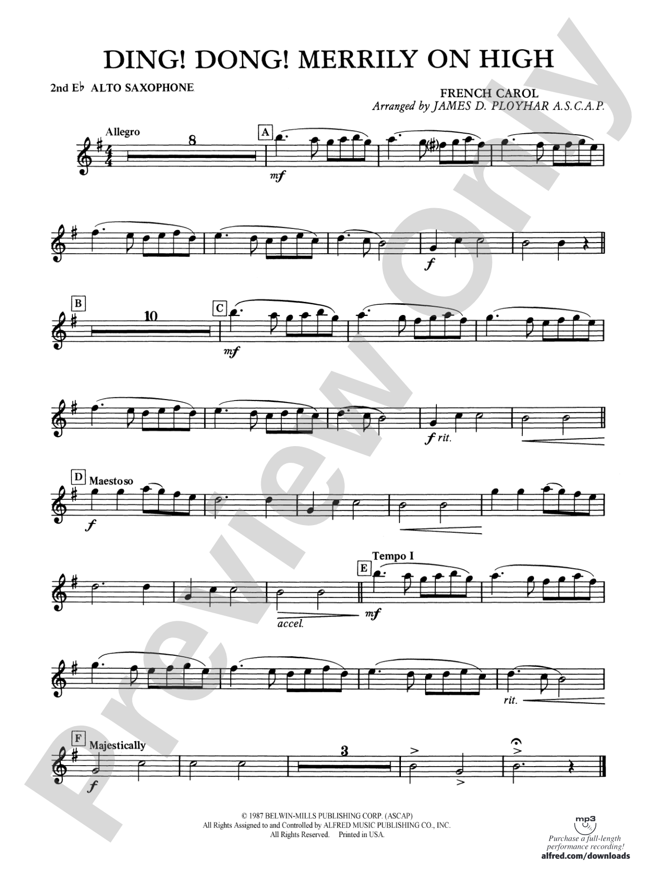 Ding! Dong! Merrily on High: 2nd E-flat Alto Saxophone