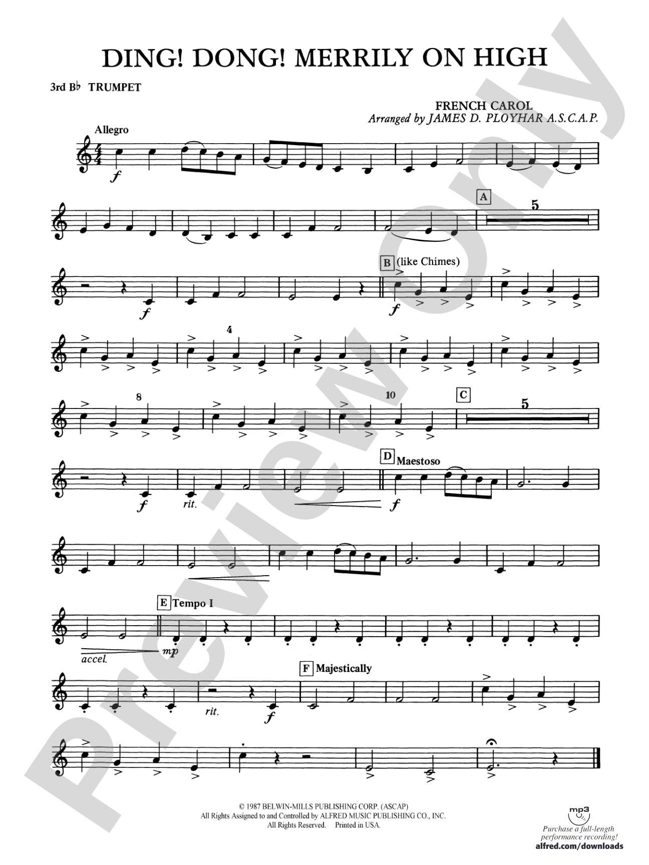 Ding! Dong! Merrily on High: 3rd B-flat Trumpet