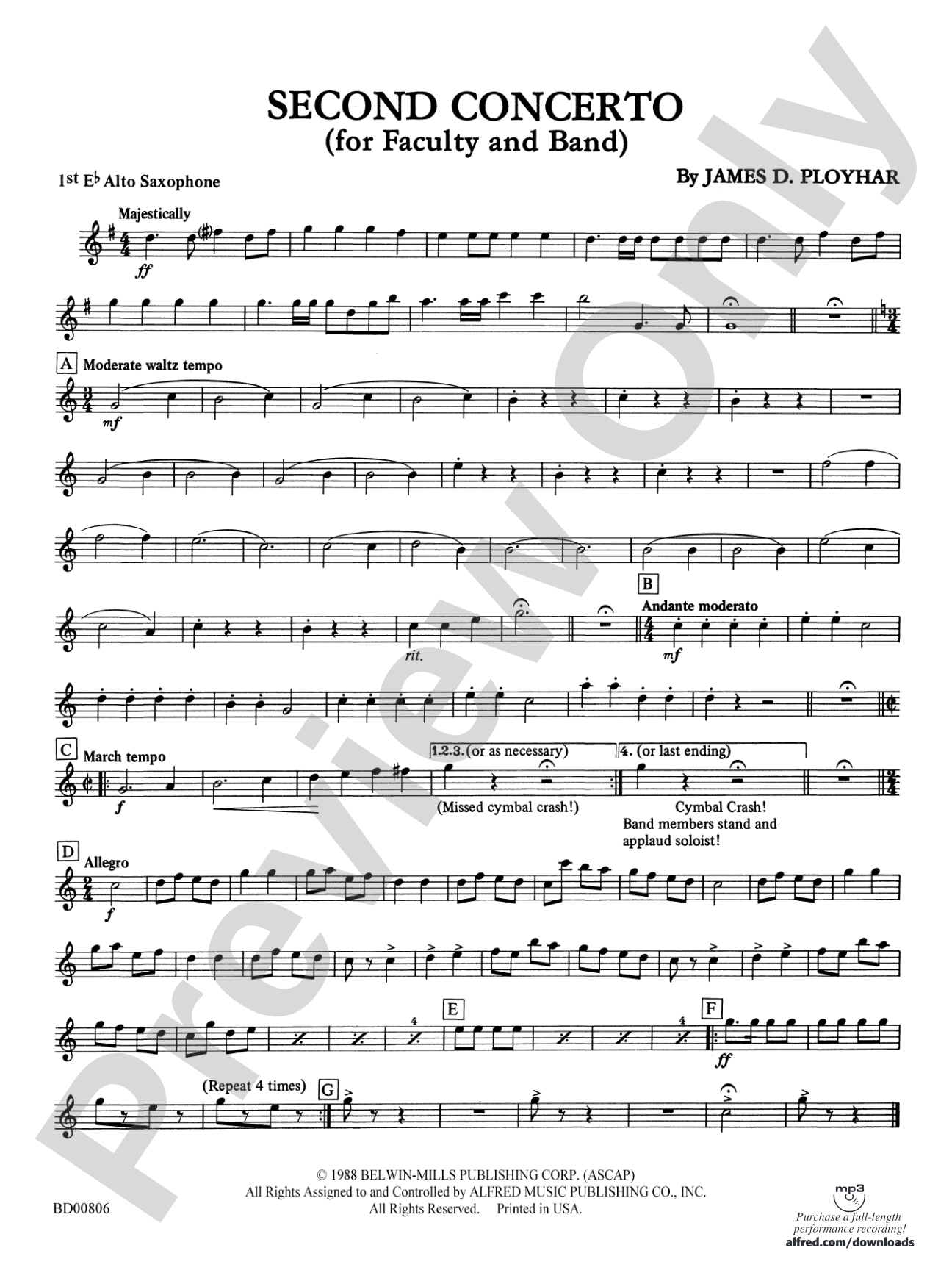 Second Concerto for Faculty and Band: E-flat Alto Saxophone