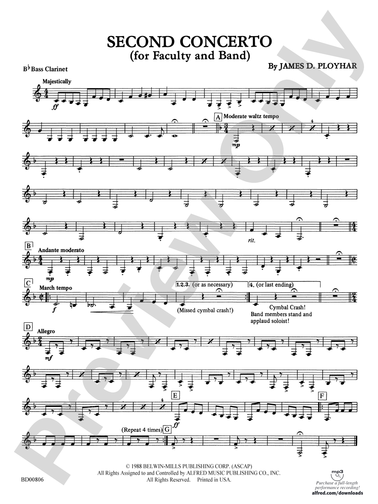 Second Concerto for Faculty and Band: B-flat Bass Clarinet