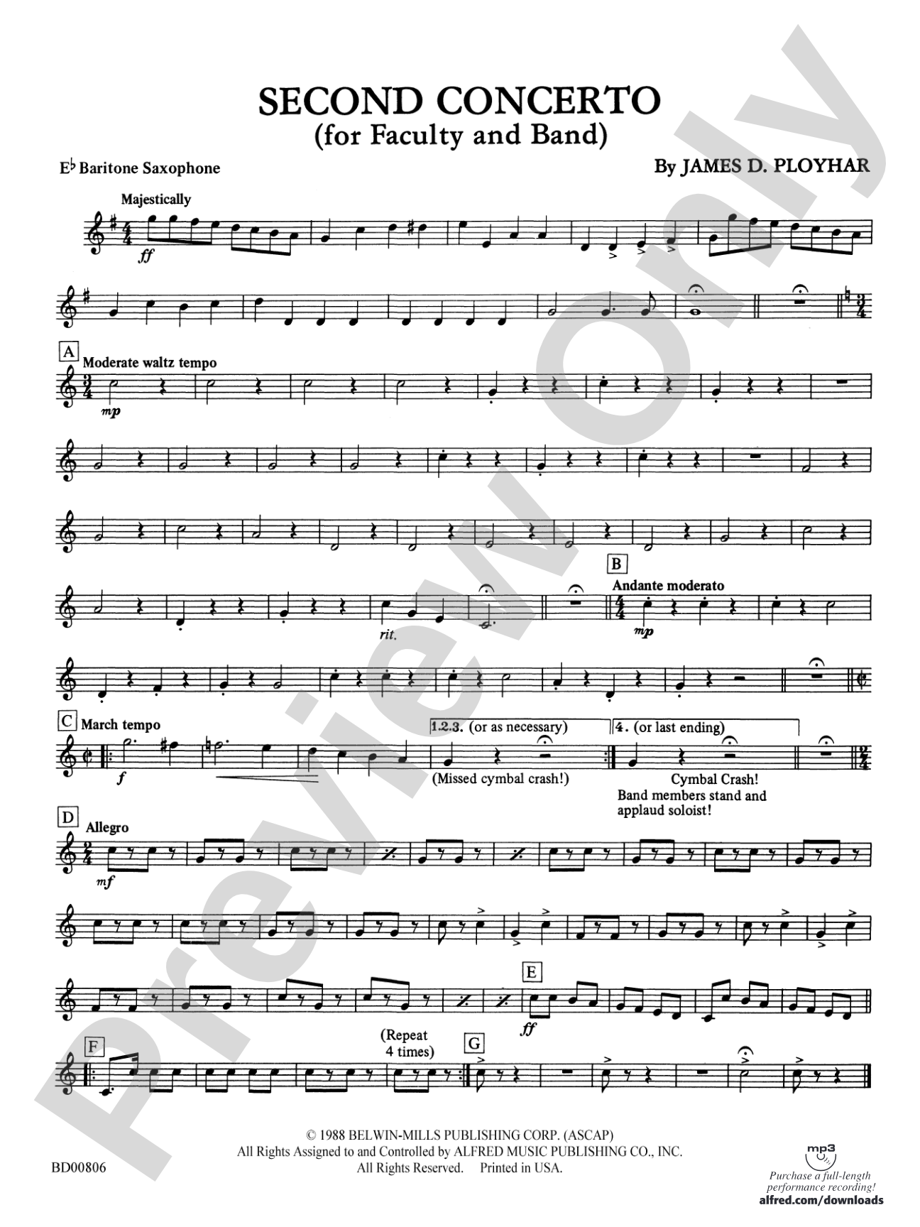 Second Concerto for Faculty and Band: E-flat Baritone Saxophone