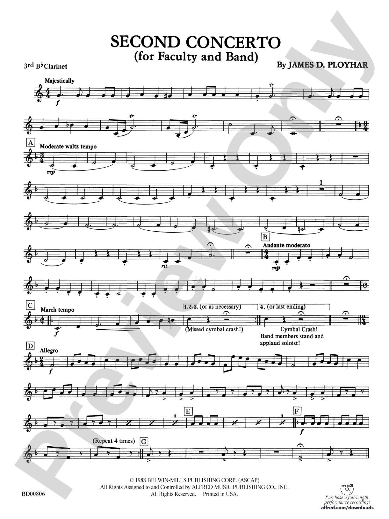 Second Concerto for Faculty and Band: 3rd B-flat Clarinet