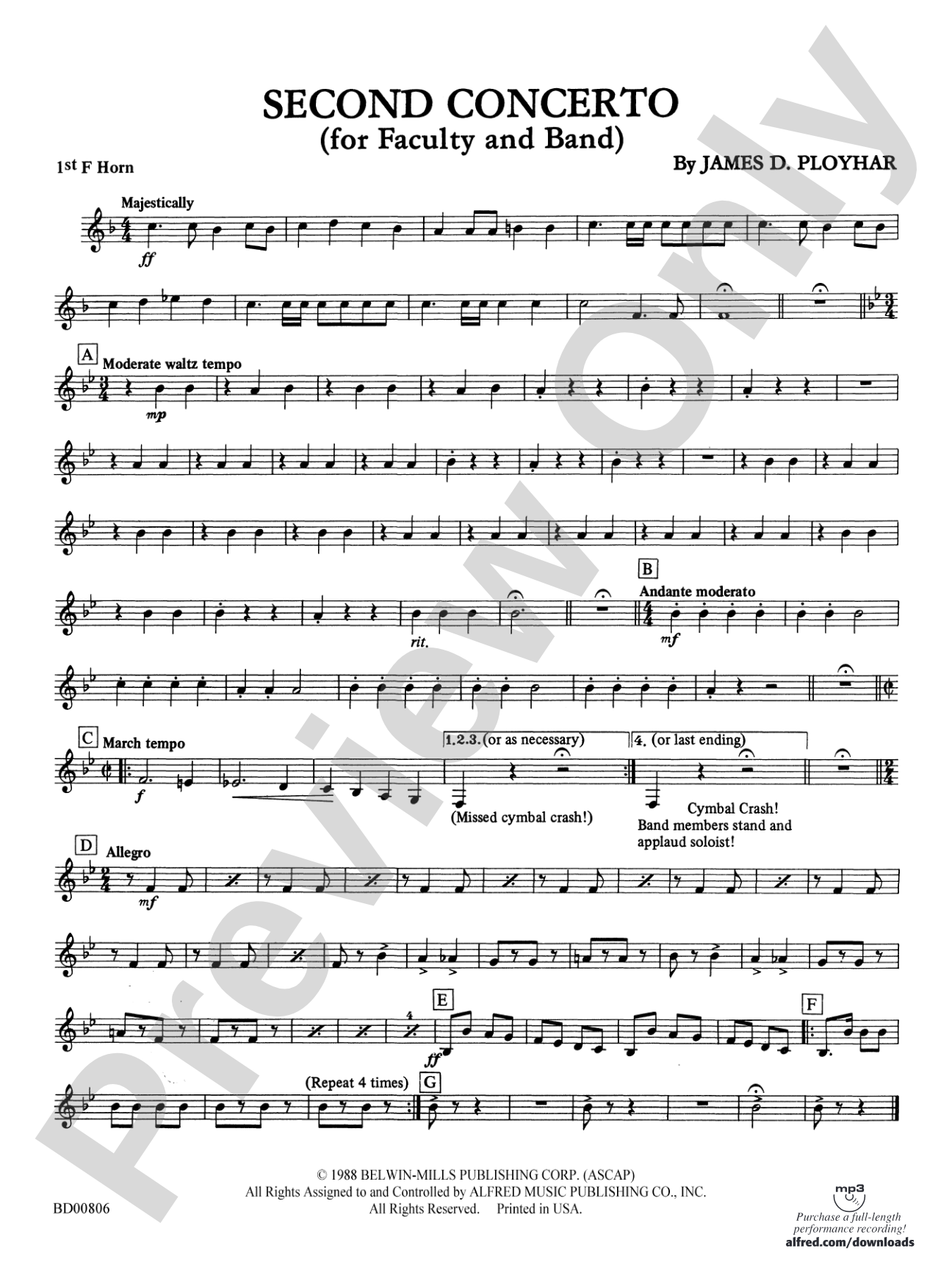 Second Concerto for Faculty and Band: 1st F Horn