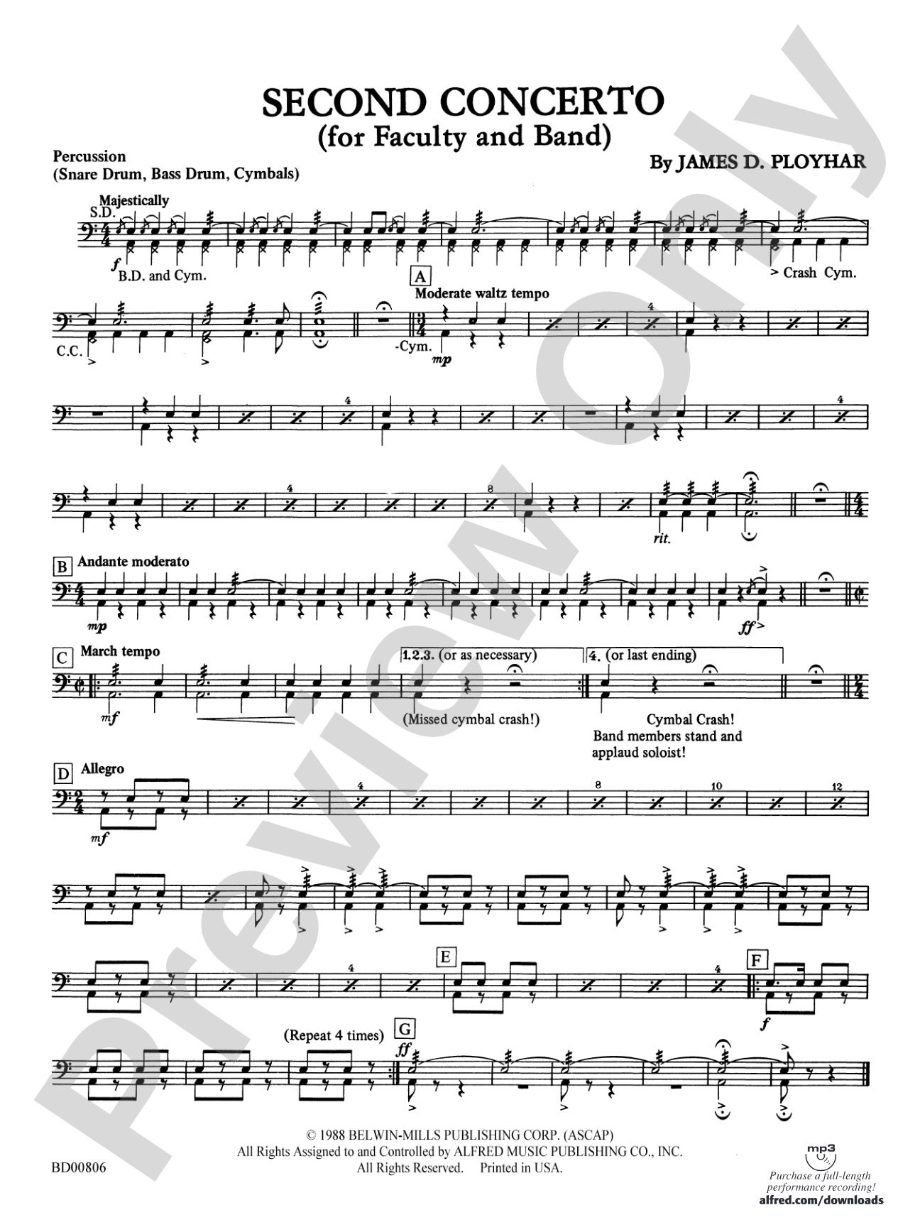 Second Concerto for Faculty and Band: 1st Percussion