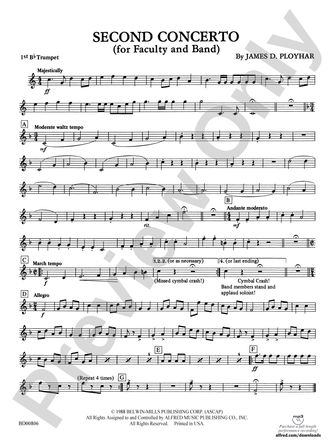 Second Concerto for Faculty and Band: 1st B-flat Trumpet
