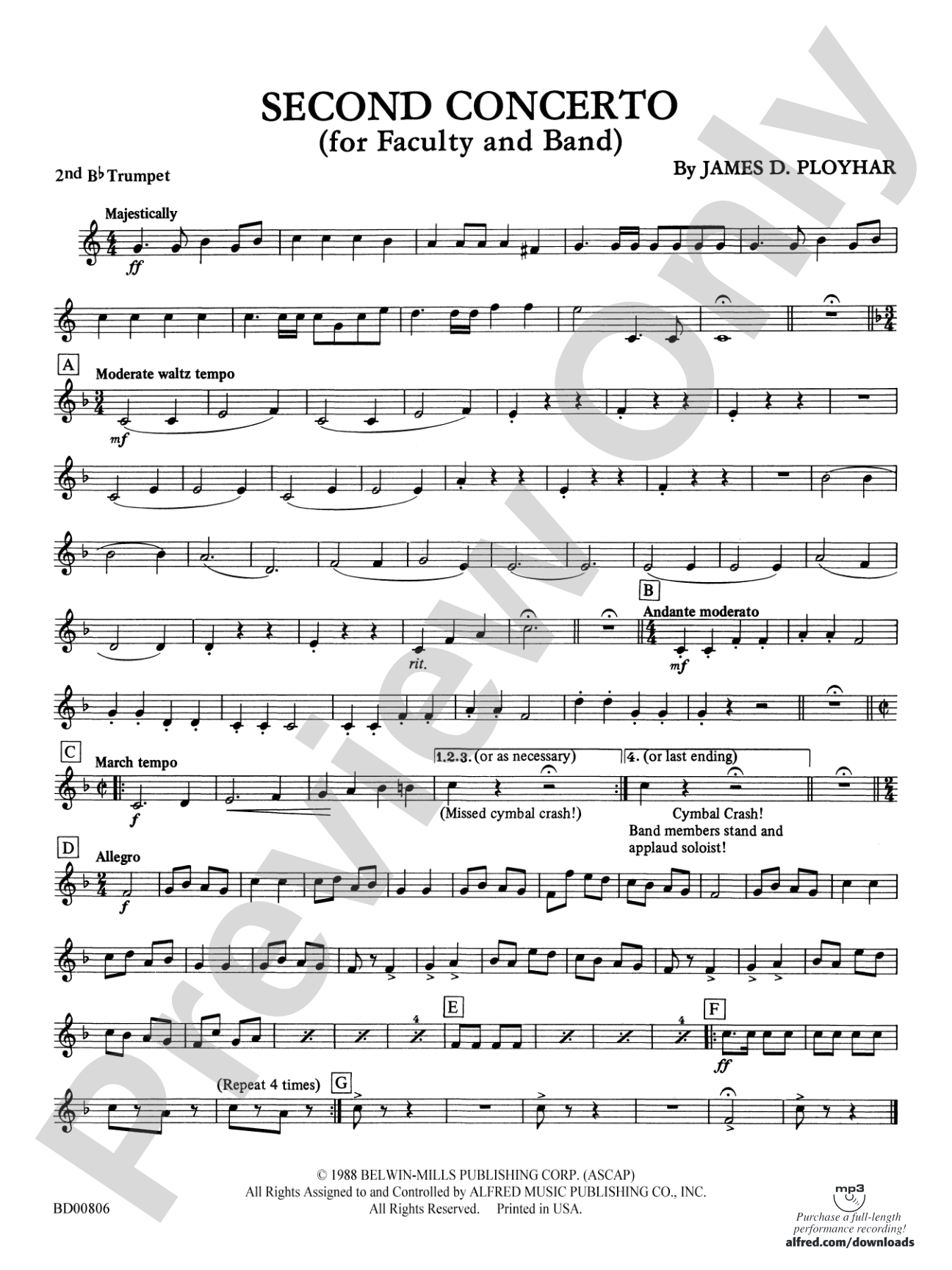 Second Concerto for Faculty and Band: 2nd B-flat Trumpet