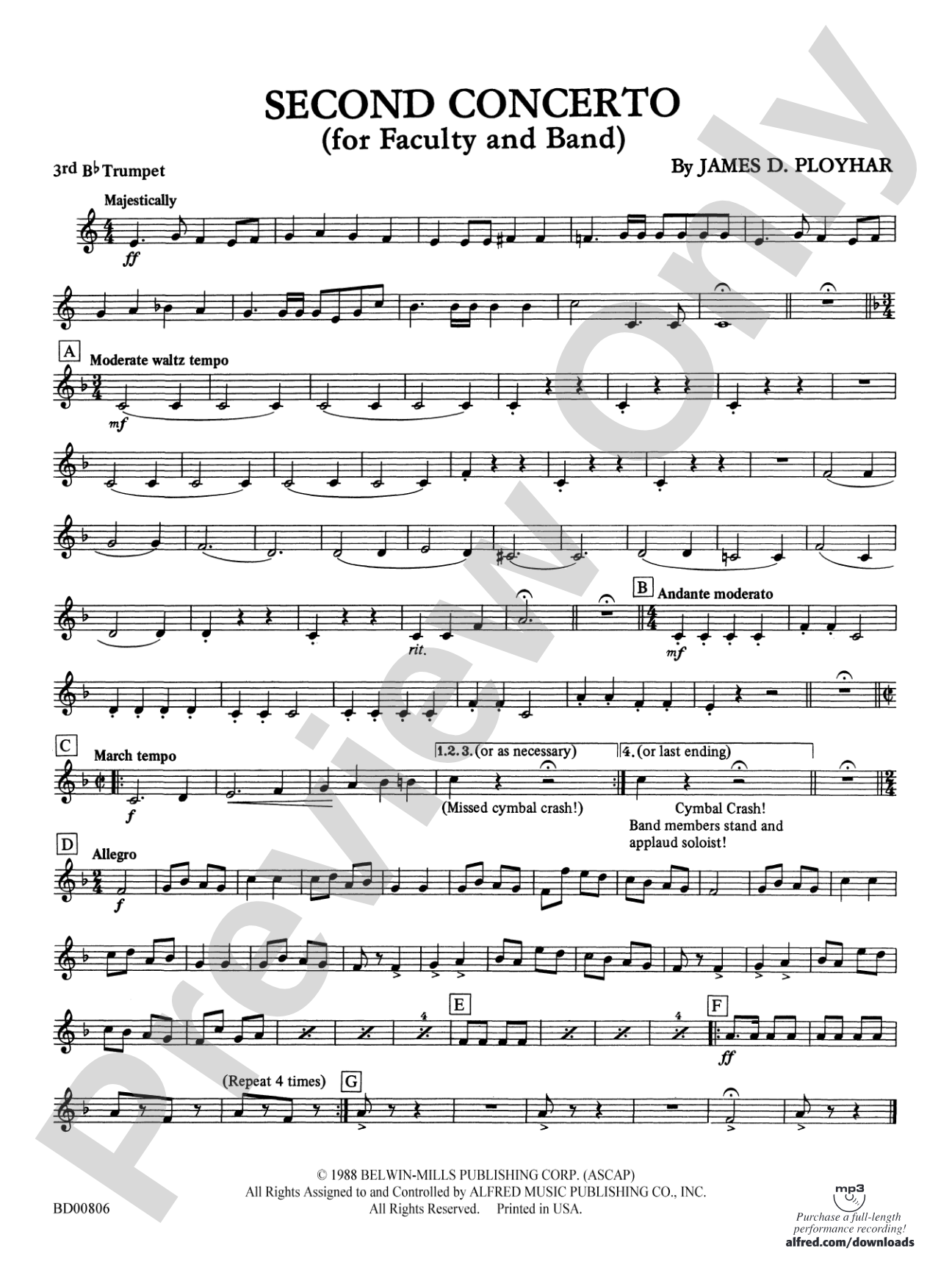 Second Concerto for Faculty and Band: 3rd B-flat Trumpet