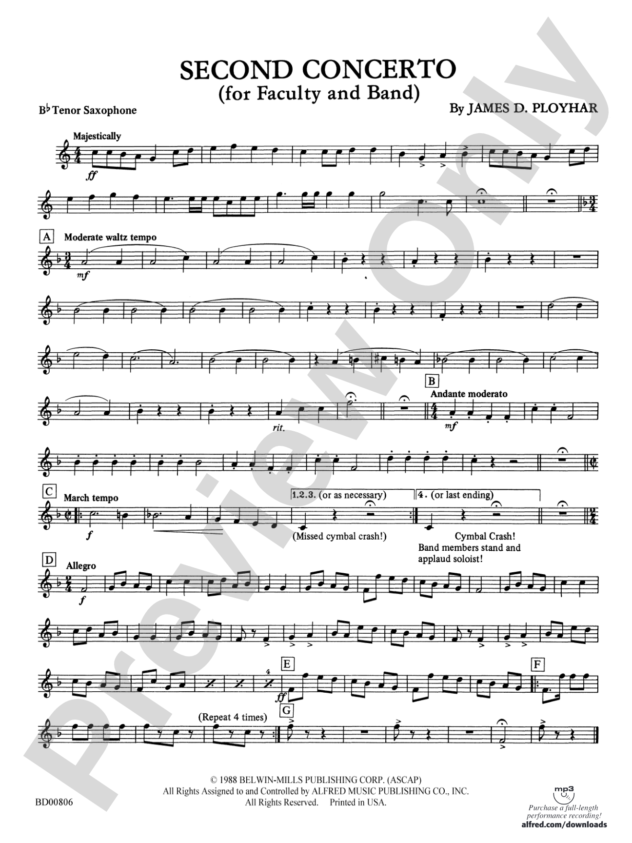 Second Concerto for Faculty and Band: B-flat Tenor Saxophone