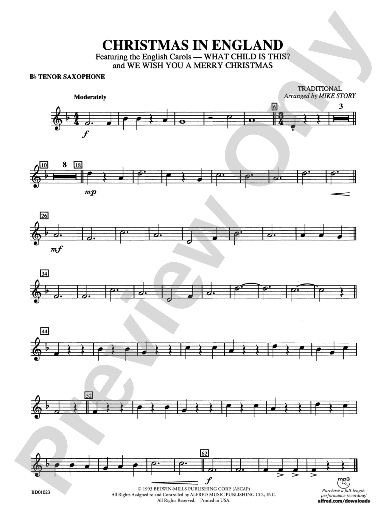 Christmas in England: B-flat Tenor Saxophone