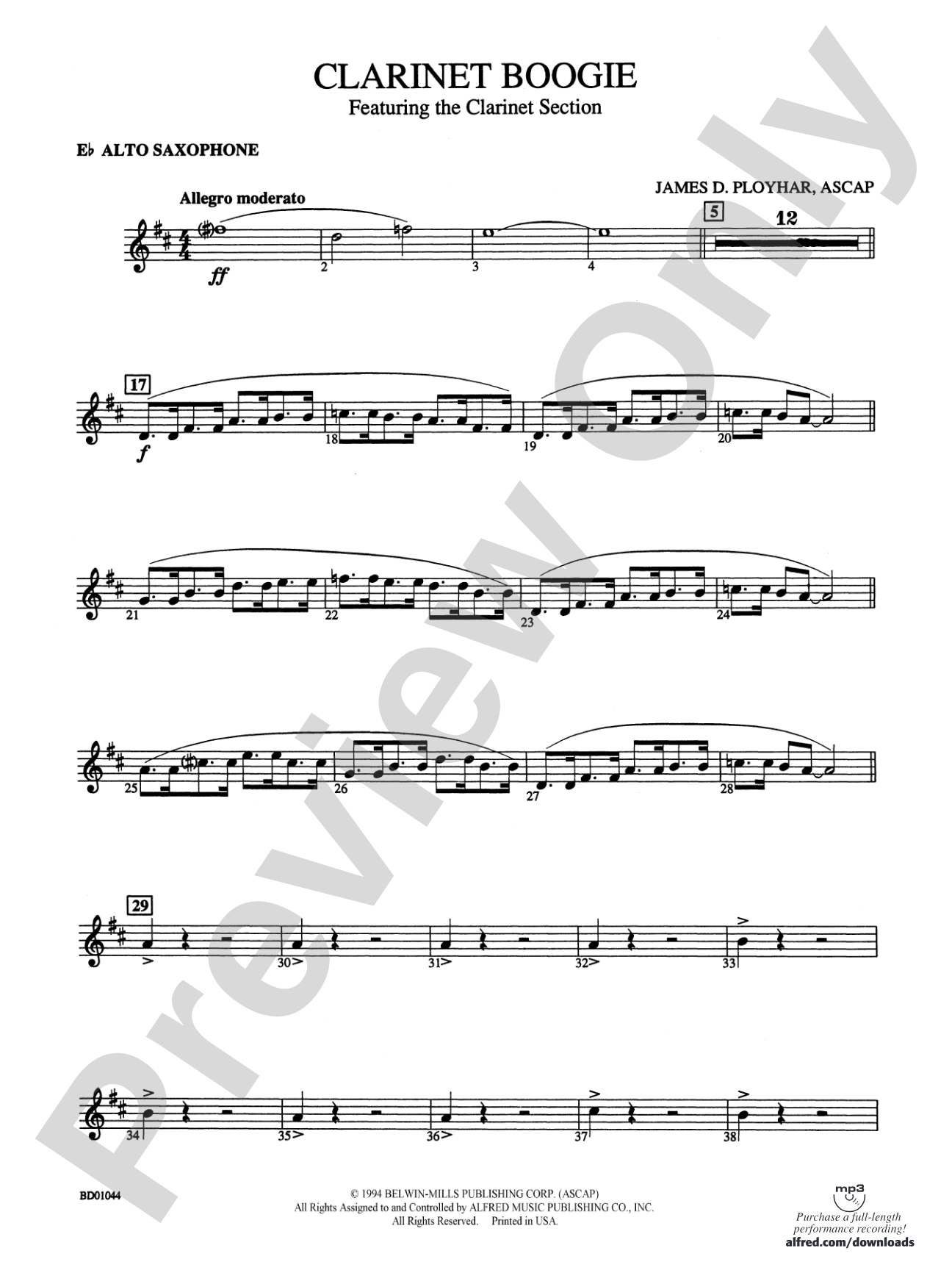 Clarinet Boogie: E-flat Alto Saxophone