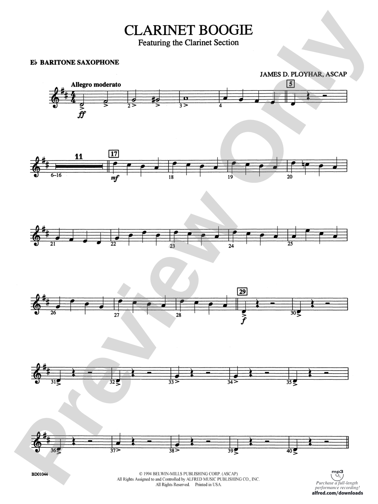 Clarinet Boogie: E-flat Baritone Saxophone