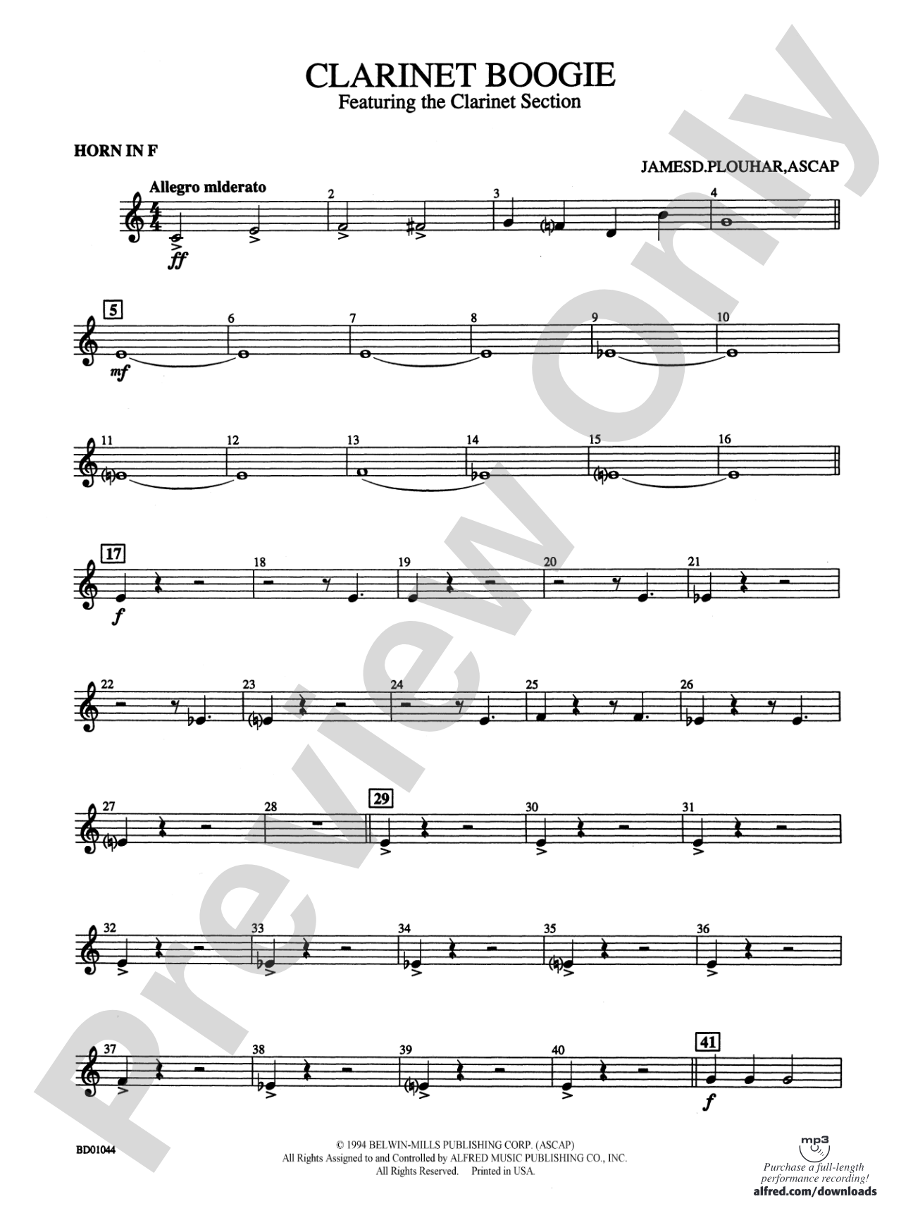 Clarinet Boogie: 1st F Horn