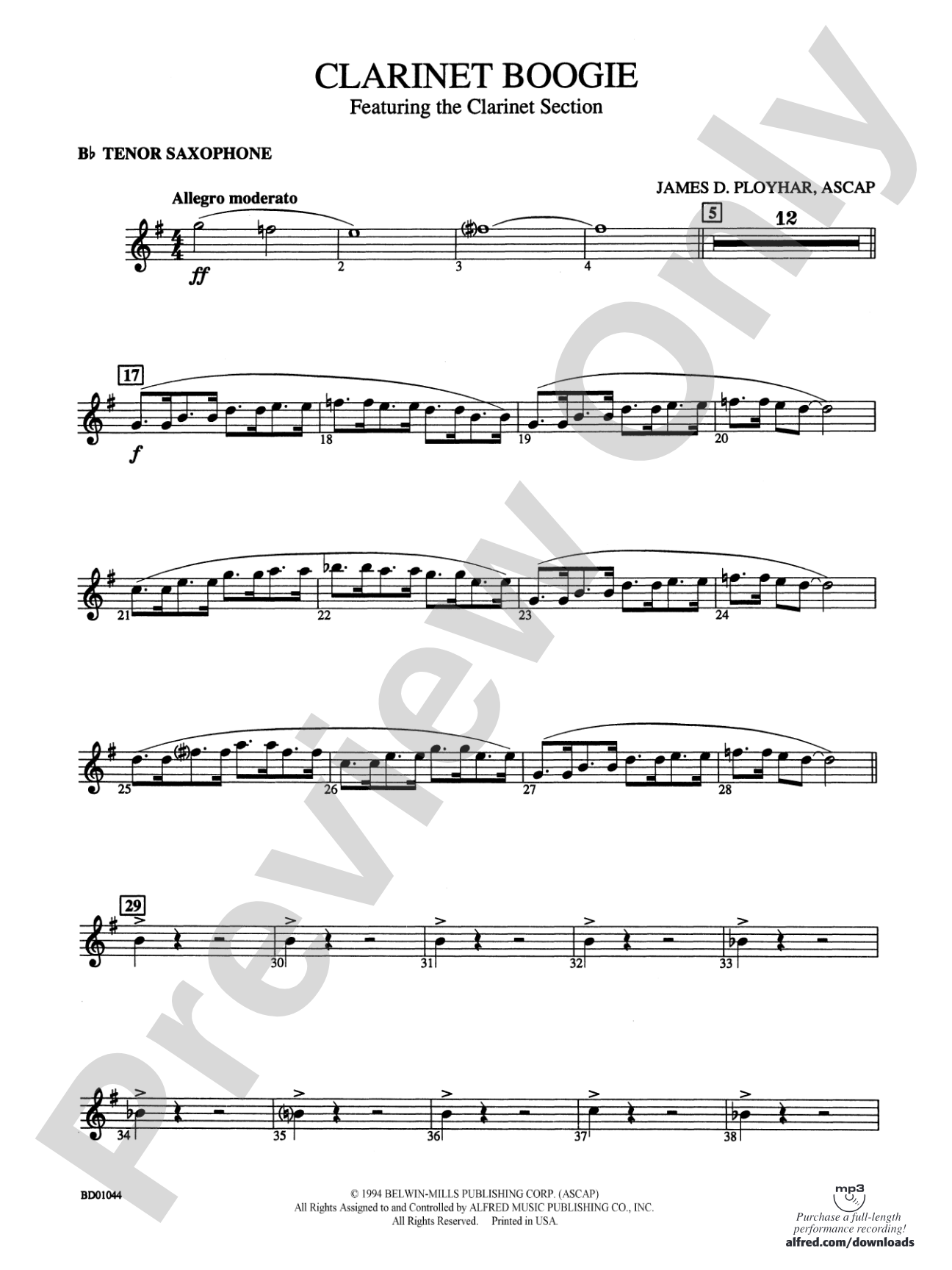 Clarinet Boogie: B-flat Tenor Saxophone