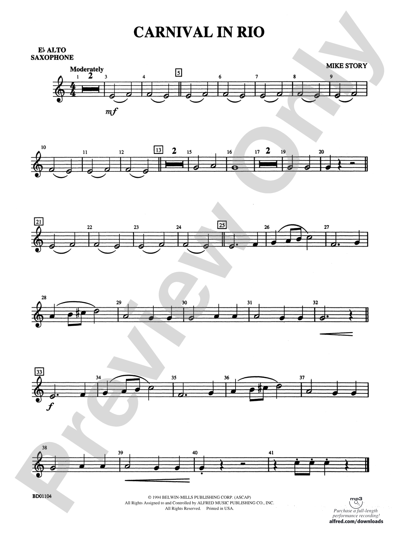 Carnival in Rio: E-flat Alto Saxophone