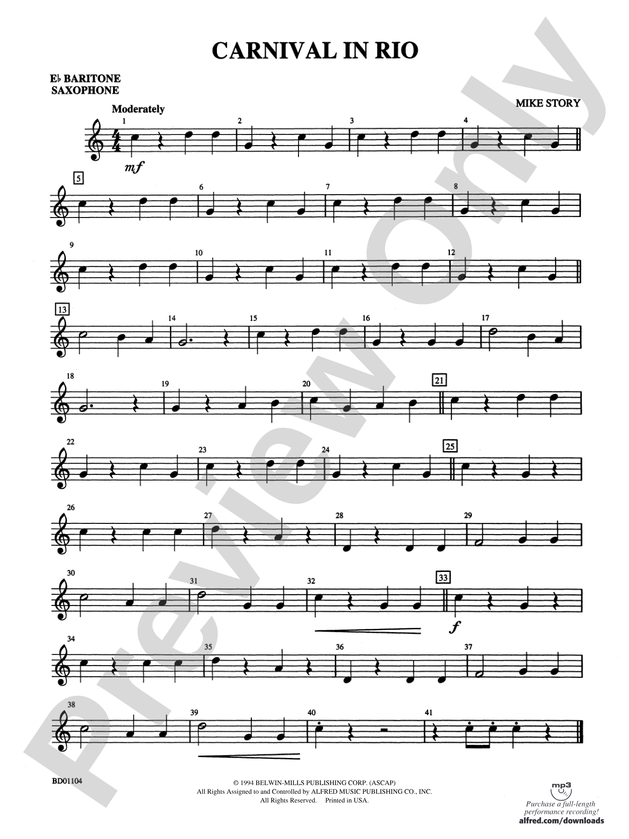 Carnival in Rio: E-flat Baritone Saxophone