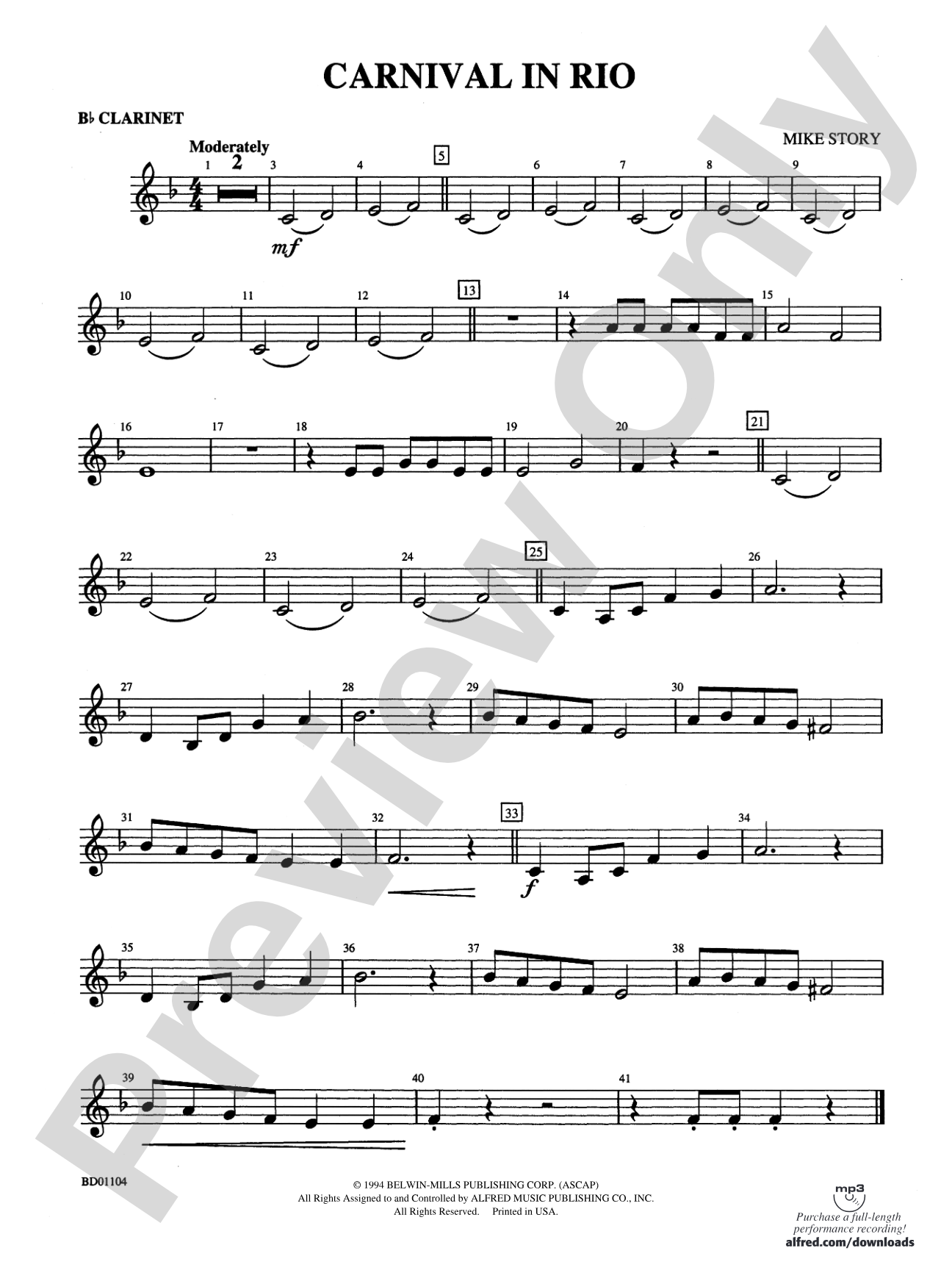 Carnival in Rio: 1st B-flat Clarinet