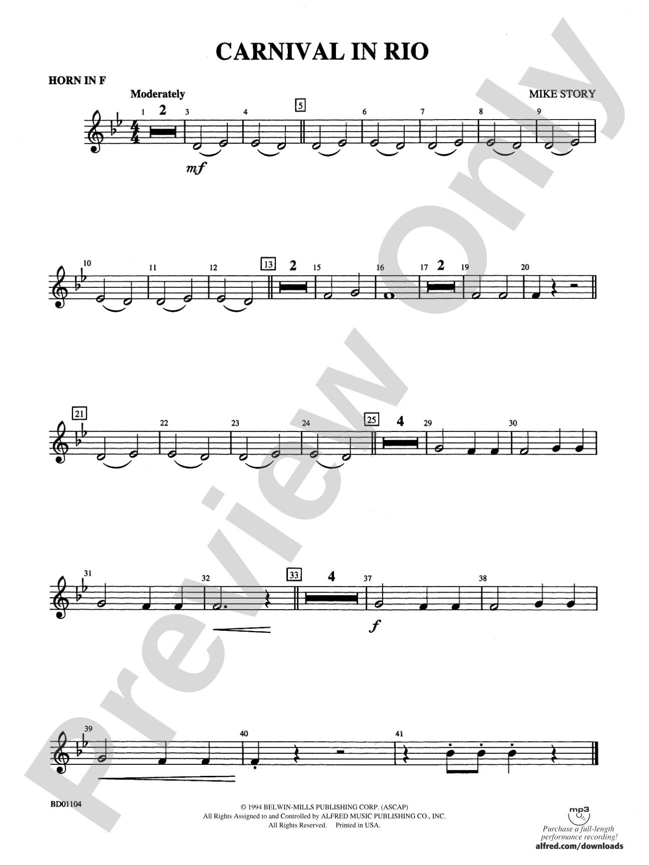 Carnival in Rio: 1st F Horn